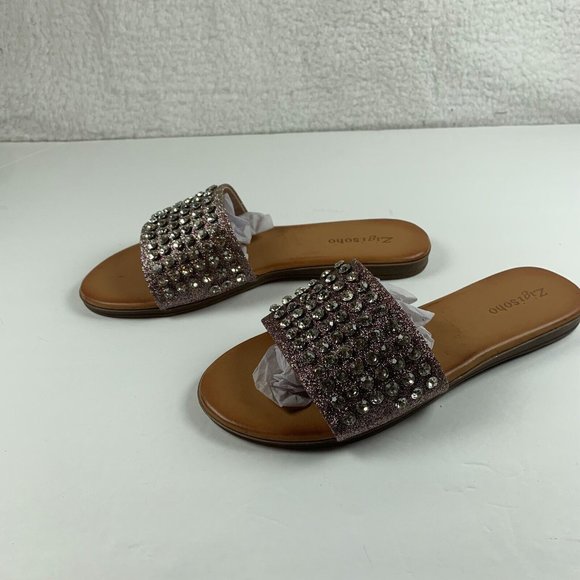 Zigi Soho Emilia Flat Slip On Slide Sandal Womens 8.5 Gold Sparkle Jeweled‎ 8016 - Picture 4 of 9